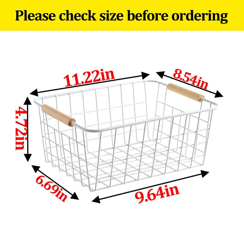 Aeggplant Kitchen Wire Baskets Farmhouse Decor Metal Food Storage Organizer,Household Refrigerator Bin with Built-in Handles for Cabinets, Pantry,Bathroom 4 Packs (white) - Image 2